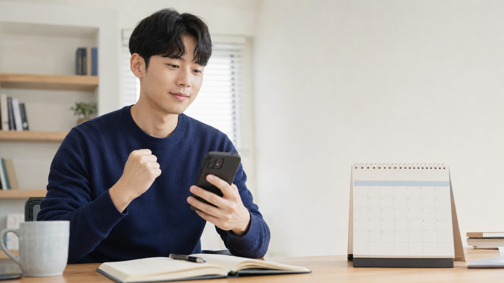 청년미래적금 심사 통과 후 휴대전화로 계좌개설 절차를 확인하는 청년
